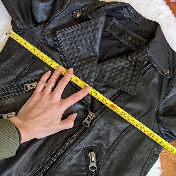 Zara women's studded leather biker jacket small medium black - Picture 14 of 15